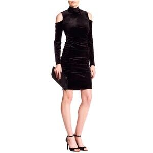 Cynthia Steffe NWT Black Velvet Cold Shoulder Slinky Stretch Dress, Sz L (12-14)